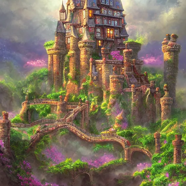 Image similar to infinitely detailed scenery art expanding fantasy dream art candy world with a castle made out of candy detailed scenery artwork, candy scenery artwork scenery artstation!! scenery pixiv!!