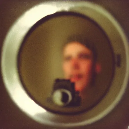 Image similar to pinhole photo selfie taken with matchbox in a broken mirror