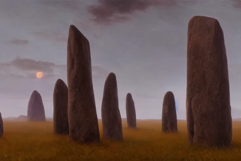 Prompt: circle of standing stones at dawn, dramatic cinematic lighting, rich colors, by William Dyce and ford madox brown and April Gornik and Caspar David Friedrich and Diego Rivera and Tyler Edlin, featured on artstation