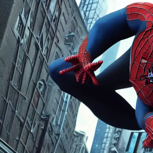 Image similar to A photo of an live-action animated SpiderMan movie starring emma watson. Emma watson face reveal. rendered in Unreal Engine, 8K concept art, detailed, cohesive, mixed media, volumetric lighting, ambient occlusion, 8K 3D, shot on Kodak Ektar