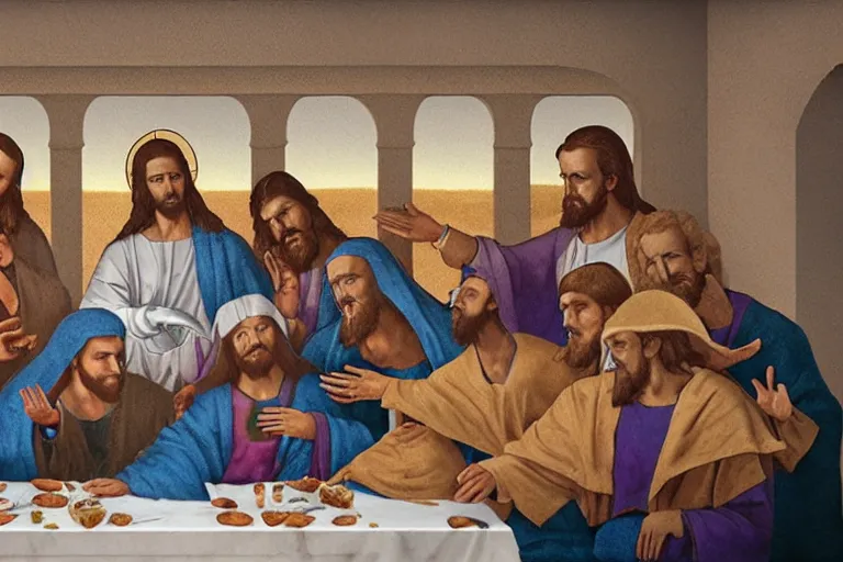 Prompt: tasteless magazine ad of the last supper in a taco bell