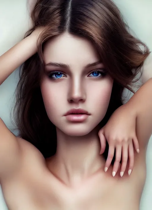 Image similar to a gorgeous female photo, professionally retouched, soft lighting, realistic, smooth face, full body shot, torso, perfect eyes, intriguing look, enticing, romantic, agitated appearance, untidy, playful, sharp focus on eyes, 8 k, high definition, insanely detailed, intricate, elegant, art by artgerm and j scott campbell