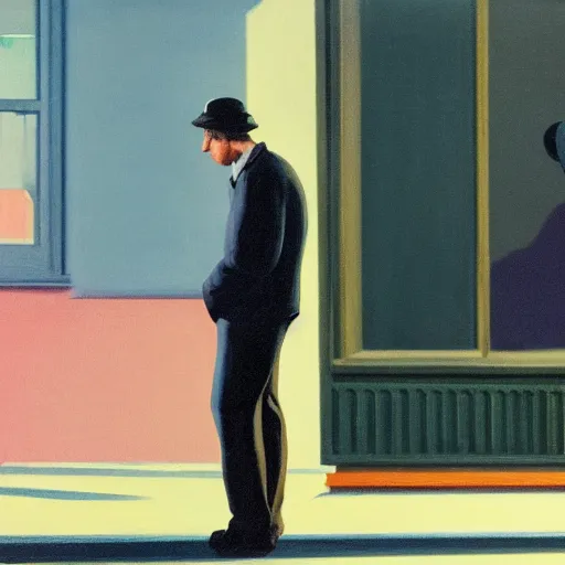 Image similar to a man spying on a couple that is arguing in the middle of the street at night, in the style of Edward Hopper, 4k,