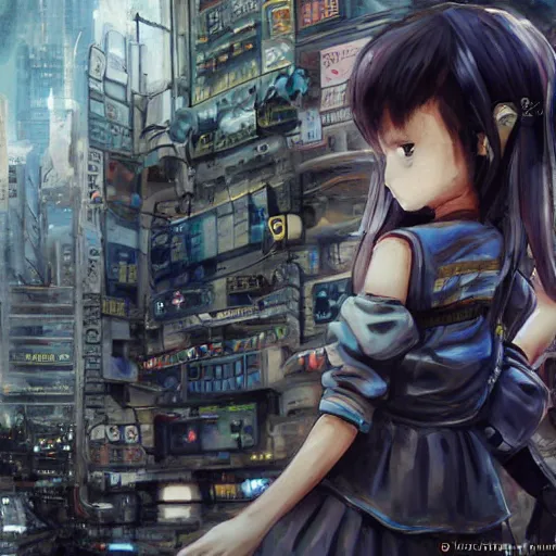 Image similar to dynamic composition, motion, ultra-detailed, incredibly detailed, a lot of details, amazing fine details and brush strokes, colorful and grayish palette, smooth, HD semirealistic anime CG concept art digital painting, watercolor oil painting of Clean and detailed post-cyberpunk sci-fi close-up schoolgirl in asian city in style of cytus and deemo, blue flame, relaxing, calm and mysterious vibes,, by a Chinese artist at ArtStation, by Huang Guangjian, Fenghua Zhong, Ruan Jia, Xin Jin and Wei Chang. Realistic artwork of a Chinese videogame, gradients, gentle an harmonic grayish colors. set in half-life 2, Matrix, GITS, Blade Runner, Neotokyo Source, Syndicate(2012), dynamic composition, beautiful with eerie vibes, very inspirational, very stylish, with gradients, surrealistic, dystopia, postapocalyptic vibes, depth of field, mist, rich cinematic atmosphere, perfect digital art, mystical journey in strange world