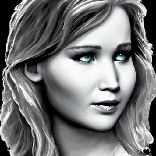 Image similar to B&W 35mm - Ice Sculpture of Jennifer Lawrence - artstation