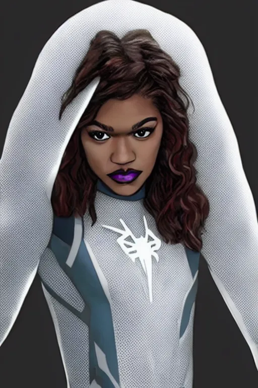 Prompt: a portrait of zendaya as spider gwen,, single head, no double head,