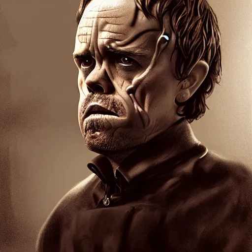 Image similar to peter dinklage as hannibal lecter, digital painting, extremely detailed, 4 k, intricate, brush strokes, mark arian, artgerm, bastien lecouffe - deharme