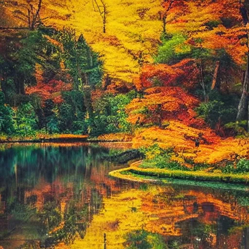 Prompt: “amazing forest scenery painting in autumn with a small lake, a wooden boat is floating on the water, trees with yellow and orange leaves with brown grass”