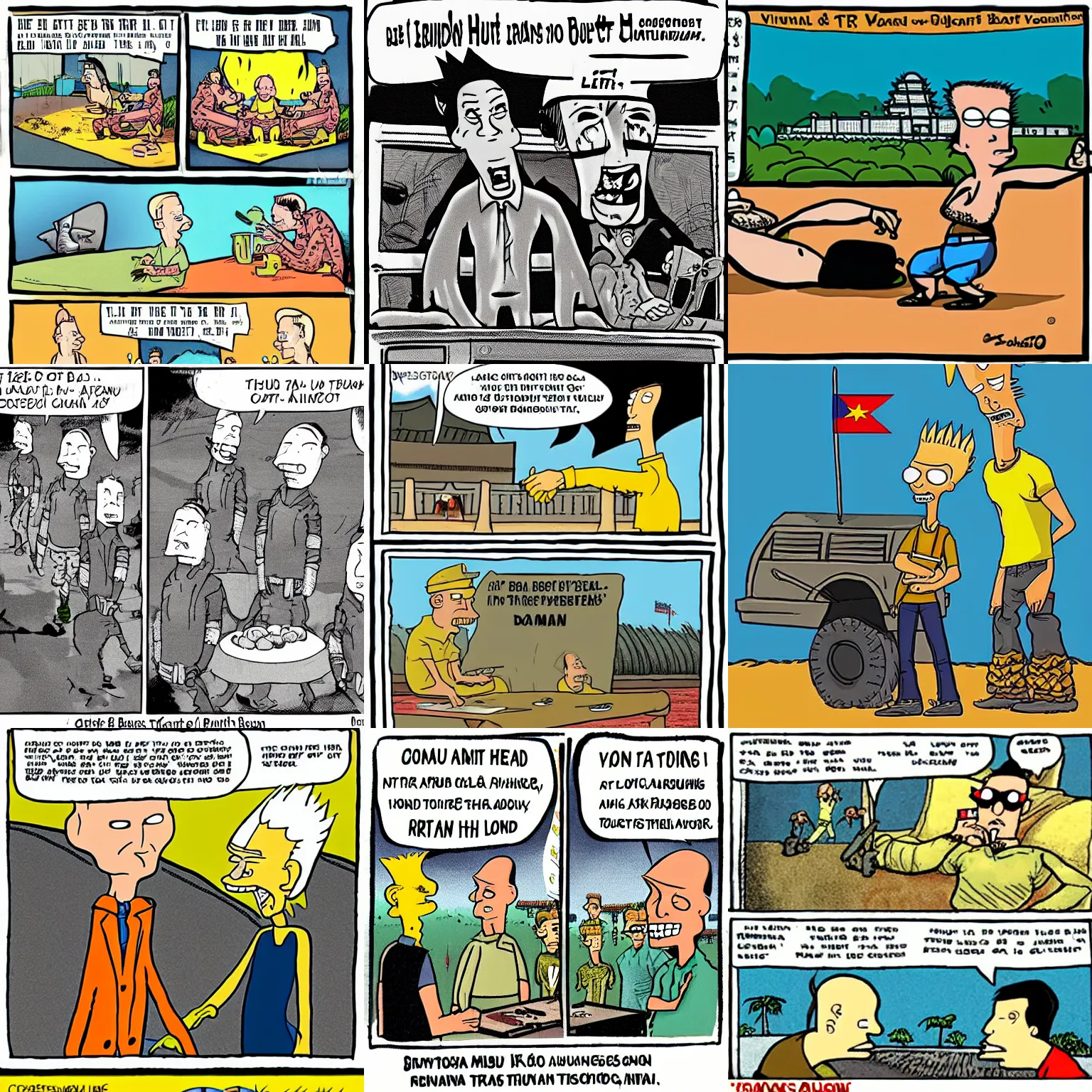 Prompt: beavis and butt - head visit vietnam. cartoon.