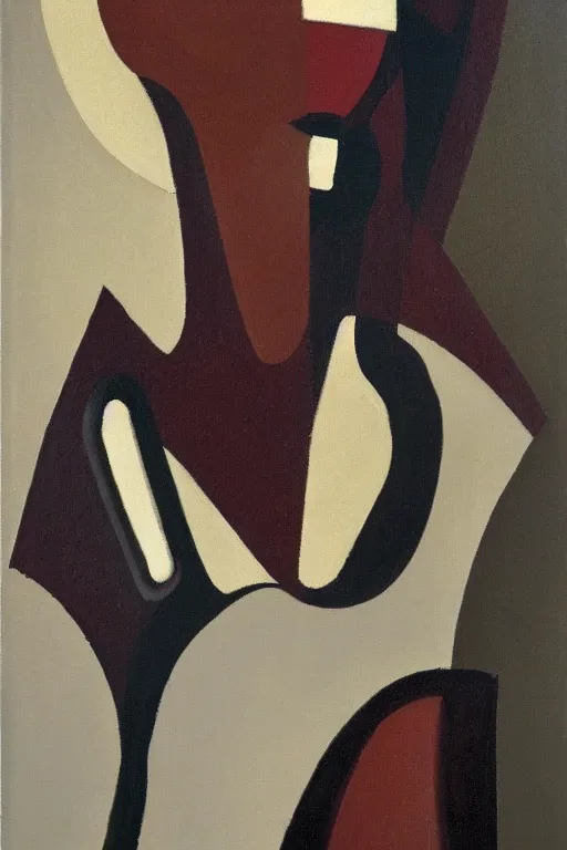 Image similar to Abstract. Minimalism. Portrait of a cyborg woman. 1920. Oil on panel