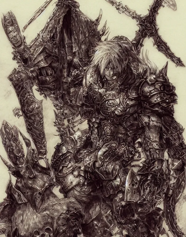 Image similar to final fantasy orc concept art yoshitaka amano, akihiko yoshida, moebius