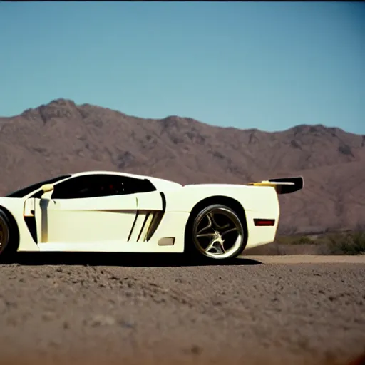 Prompt: a saleen s 7, in the desert, film still, panavision panaflex