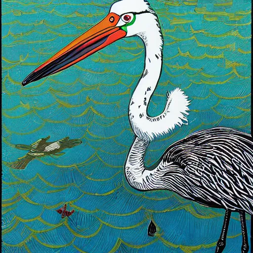 Image similar to realistic atlantic spring pond diamond stork chianti purse death metal album cover, by victo ngai and johfra bosschart and tom thomson, speedpainting, 2 d game art, postmodern