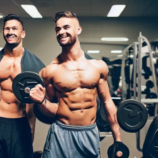 Image similar to photo of typical gym bros being bros at the gym