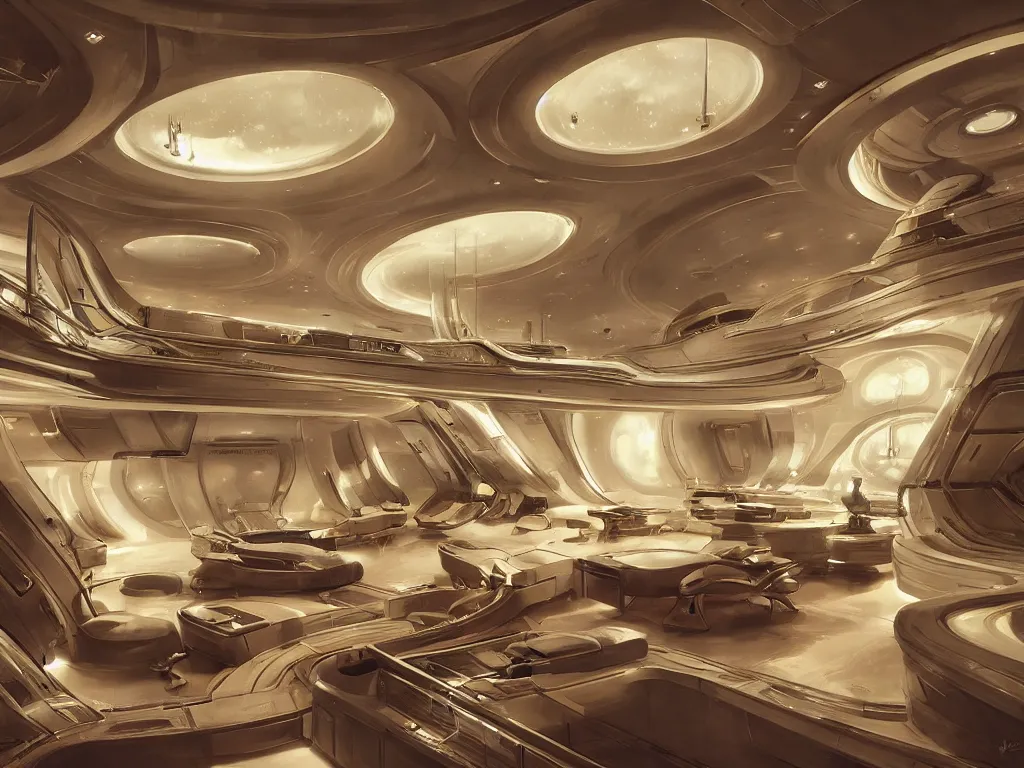 Image similar to a beautiful view of the elegant interior of an exclusive luxury starship hotel. art by alejandro burdisio and markus vogt and james paick, science fiction, interior design, set design, concept art, hyperrealism