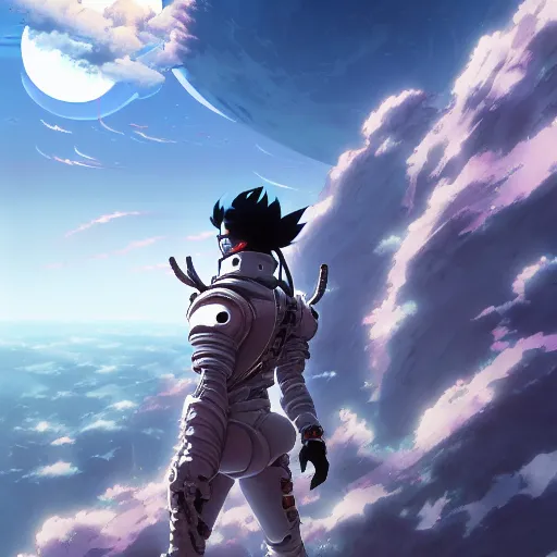 Image similar to moonwalker, like genji up in the clouds, filthy as charge, anime, retro punk, moonscape of the fifth dimensional rift into alt punk, by hayao miyazaki and rossdraws and artgerm and greg rutkowski and studio trigger, high quality, stunning, intricate detailed environment. 8 k