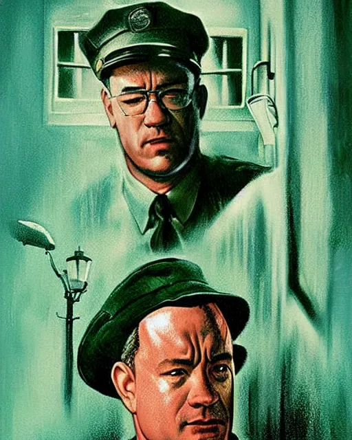 Image similar to tom hanks in the green mile, airbrush, drew struzan illustration art, key art, movie poster