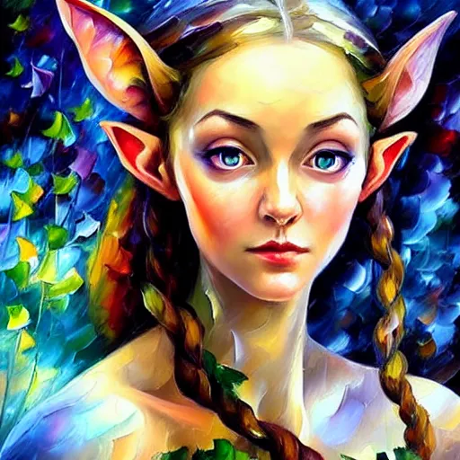 Prompt: highly detailed portrait of an elven fairy, high quality oil painting artstyle, in the style of leonid afremov, deviantart, figurative art, deviantart, ilya kuvshinov, lovecraftian, very detailed face, portrait