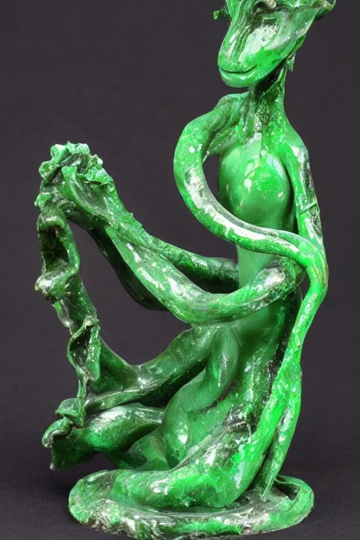 Prompt: emerald and black marble statue of the eldritch fungus god thing