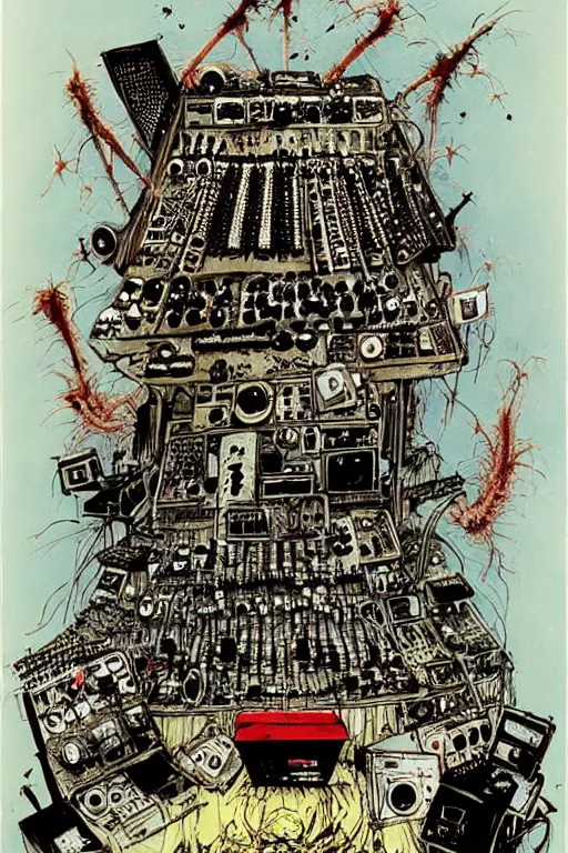 Image similar to synthesizer from hell by ralph steadman