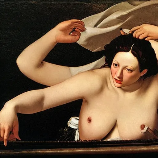 Prompt: dream beautiful woman after a swim by caravaggio