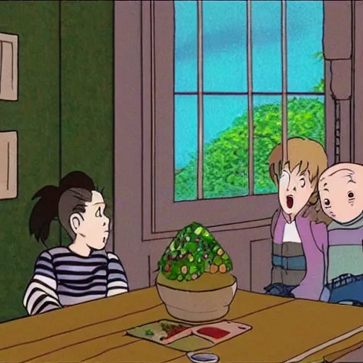 Prompt: still from home alone (1990) in studio ghibli style
