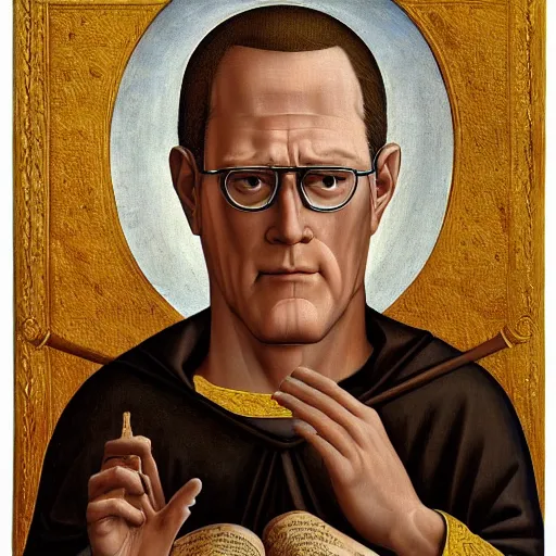 Image similar to hank hill as the saint of propane, renaissance religious painting, painting by carlo crivelli, trending on artstation