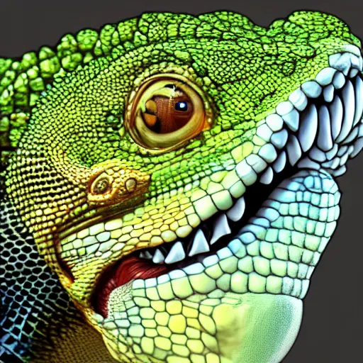 Image similar to a highly detailed portrait of a lizard man with bright scaly skin, 8 k, 4 k, highly detailed, sharp,