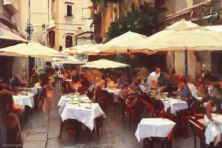 Image similar to “ italian street restaurant on the boulevard, simon pasini ”