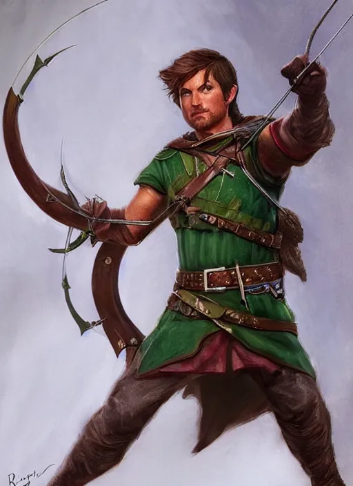 Prompt: bowman archer, robin hood, ultra detailed fantasy, dndbeyond, bright, colourful, realistic, dnd character portrait, full body, pathfinder, pinterest, art by ralph horsley, dnd, rpg, lotr game design fanart by concept art, behance hd, artstation, deviantart, hdr render in unreal engine 5