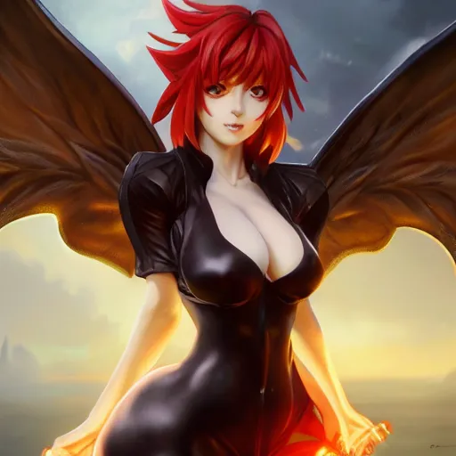 Prompt: an oil painting of rias gremory with demon wings, by artgerm, wlop and greg rutkowski, hd, hdr, ue 5, ue 6, unreal engine 5, cinematic 4 k wallpaper, 8 k, ultra detailed, high resolution, artstation, award winning