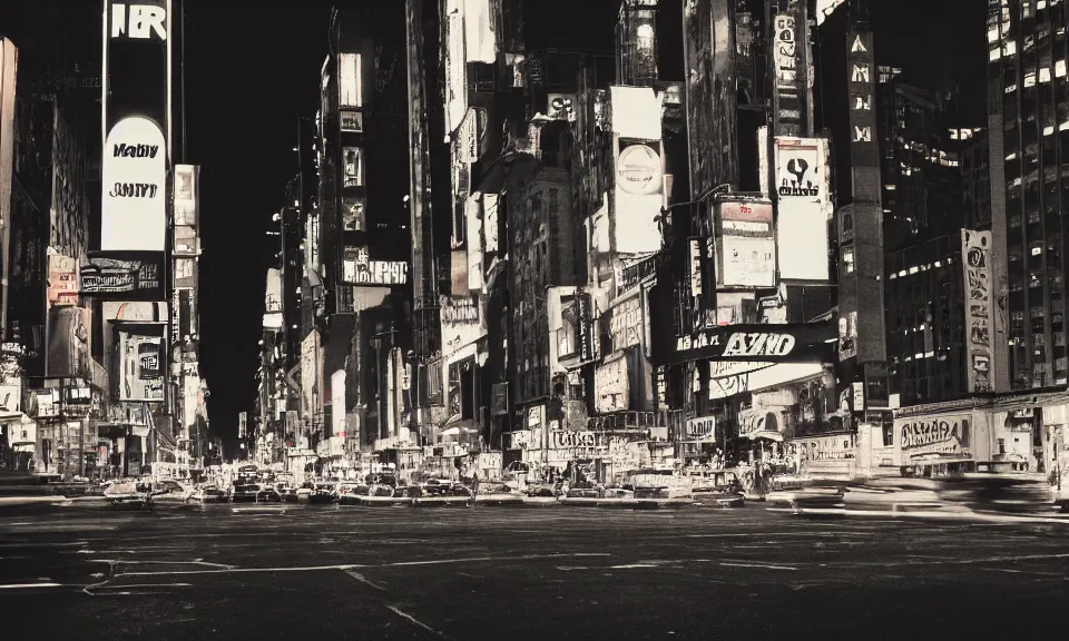 Prompt: photo of the streets of new york city at night, 4k, grainy, film photography