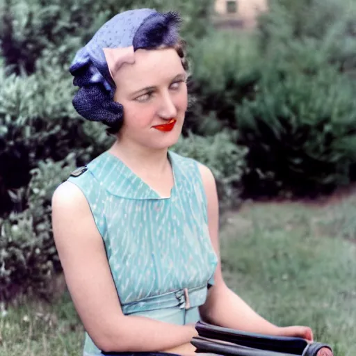 Image similar to a vintage 1 9 3 0 s kodachrome slide of a woman.