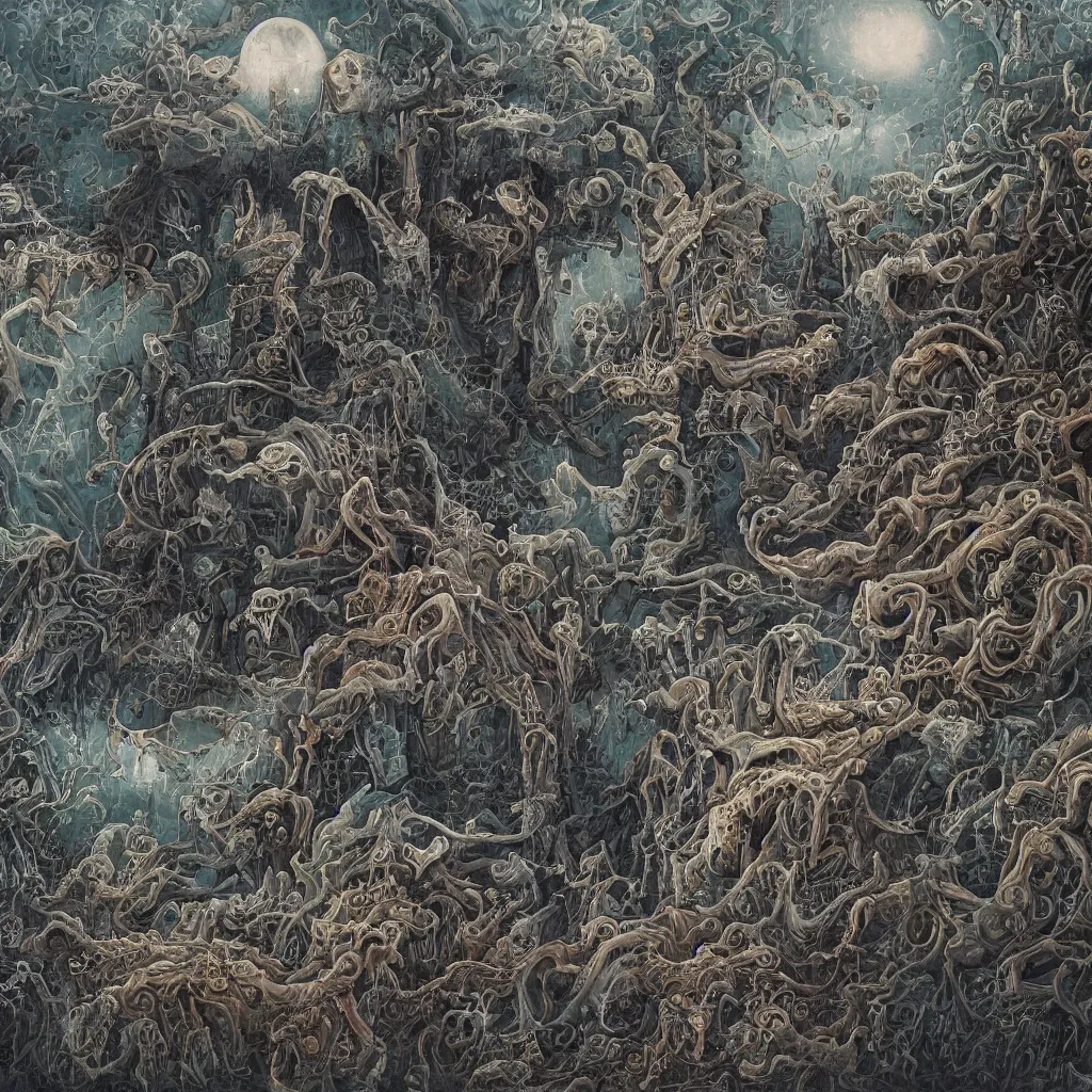 Image similar to hyper - detailed painting of ghostly character composition in the style of artist chris mars, in a landscape