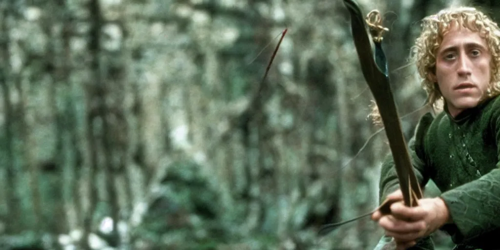 Image similar to A full color still of Roger Daltrey playing Legolas in Stanley Kubrick’s The Lord of the Rings, 35mm, 1970