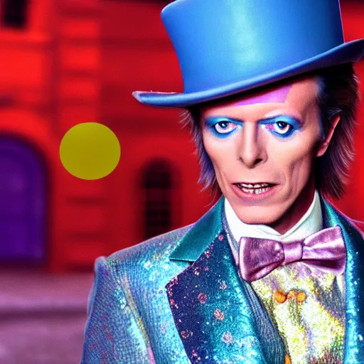 Image similar to David Bowie as Willy Wonka stunning awe inspiring 8k hdr