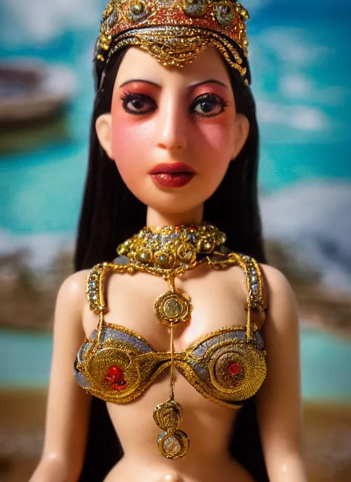 Image similar to closeup profile portrait of tin toy mata hari, bikini, depth of field, zeiss lens, detailed, symmetrical, centered, fashion photoshoot, by nicoletta ceccoli, mark ryden, lostfish, breathtaking, 8 k resolution, extremely detailed, beautiful, establishing shot, artistic, hyperrealistic, octane render
