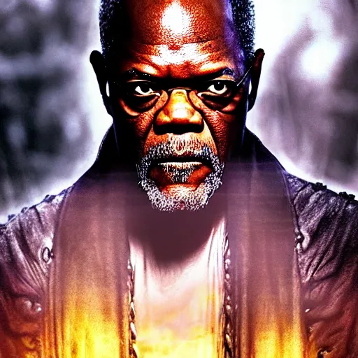 Image similar to a beautiful detailed 3 d matte samuel jackson in game of thrones, ominous, magical realism, texture, intricate, whirling smoke radiant colors, fantasy, volumetric lighting, high details