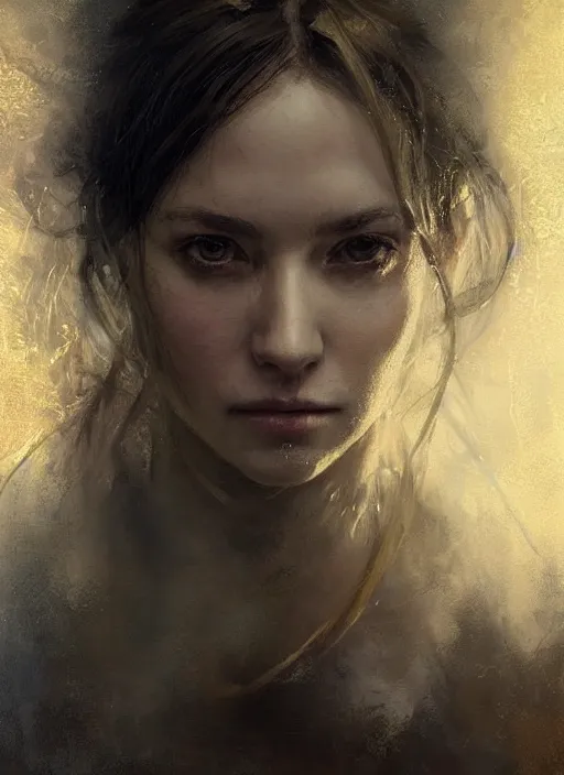 Image similar to golden leaves, beautiful portrait painting by jeremy mann, a female witch absurdly beautiful, elegant, ultrafine hyperrealistic detailed face illustration by wlop and artgerm and greg rutkowski, intricate linework, sharp focus, smooth, octopath traveler, final fantasy, unreal engine, dramatic lighting, ethereal, 8 k