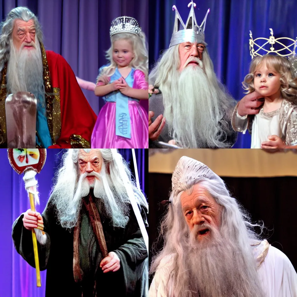 Prompt: gandalf in a toddlers beauty pageant, toddlers and tiaras