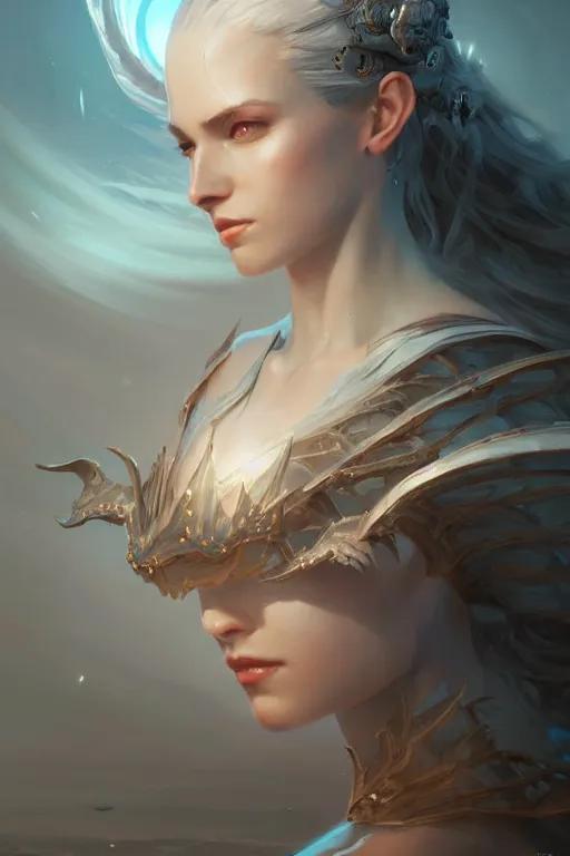 Image similar to sea queen, mysterious, highly detailed, digital painting, artstation, concept art, smooth, sharp focus, illustration, unreal engine 5, 8 k, art by artgerm and greg rutkowski and edgar maxence