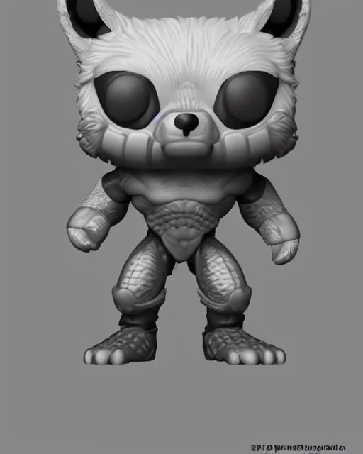 Prompt: full body 3 d render of warrior bara wolf as a funko pop!, studio lighting, grey background, no shadow, blender, trending on artstation, 8 k, highly detailed