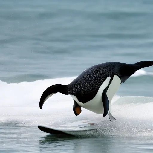 Prompt: Penguin surfing