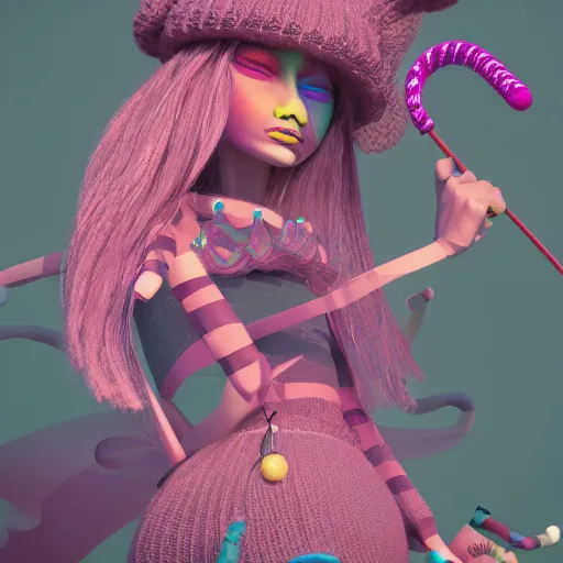 Image similar to knit candypunk witch, high - quality, character design!!!! beautiful lighting, magicpunk, dollpunk, 1 6 k, oled, octane, redshift, hyper detailed, excellent detail