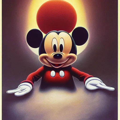 Prompt: Mickey mouse as a elden ring boss by zdzisław beksiński