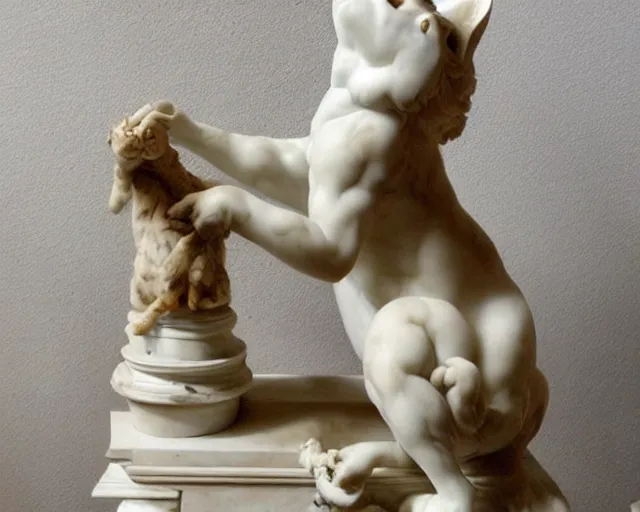 Prompt: cat coughing up a hairball detailed beautiful marble sculpture Bernini