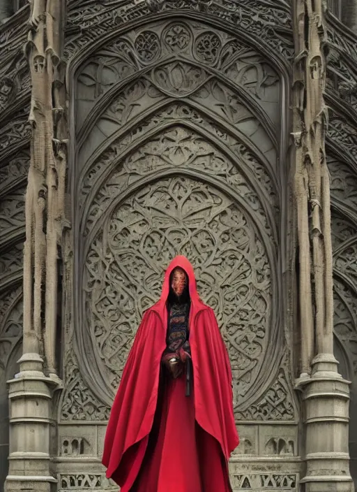 Prompt: A Full View of a Red Wizard wearing a robe and ornate armor in front of a gothic tower. masterpiece 4k digital illustration by Ruan Jia and Mandy Jurgens and Artgerm and greg rutkowski and Alexander Tsaruk and WLOP and william-adolphe bouguereau, award winning, Artstation, art nouveau aesthetic, Alphonse Mucha background, intricate details, realistic, panoramic view, Hyperdetailed, 8k resolution, intricate art nouveau