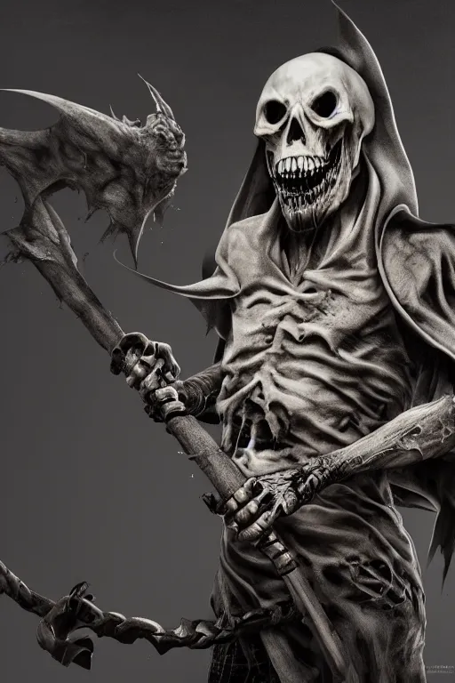 Image similar to the ghost with the grimm reaper bat, ultra realistic horror, concept art, intricate details, highly detailed, photorealistic, octane render, 8 k