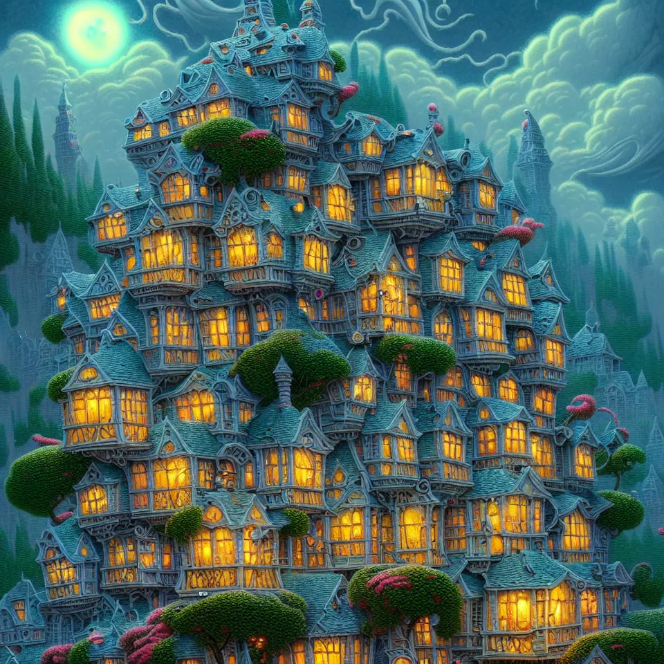 Prompt: a building in a stunning landscape by Joe Fenton, whimsical background by Thomas Kinkade, sharp, very detailed, intricate, wild, highly detailed, concept art, sharp focus, illustration, digital art, 8k, octane render, masterpiece, artstation, vivid vibrant colors