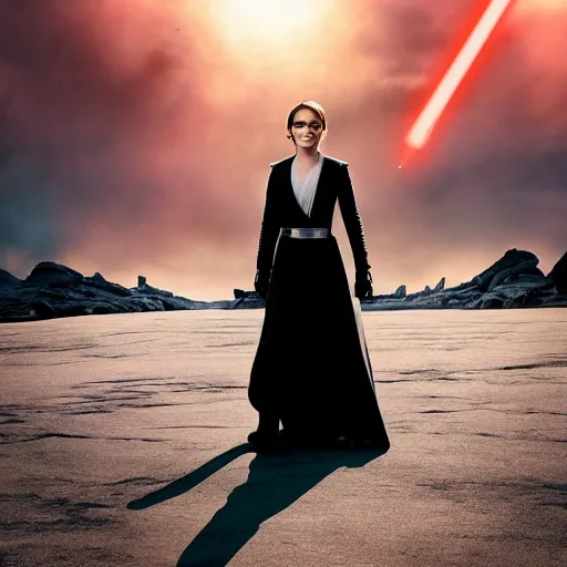 Prompt: Emma Watson in Star Wars, XF IQ4, 150MP, 50mm, f/1.4, ISO 200, 1/160s, natural light, Adobe Photoshop, Adobe Lightroom, DxO Photolab, Corel PaintShop Pro, rule of thirds, symmetrical balance, depth layering, polarizing filter, Sense of Depth, AI enhanced, HDR, crisp